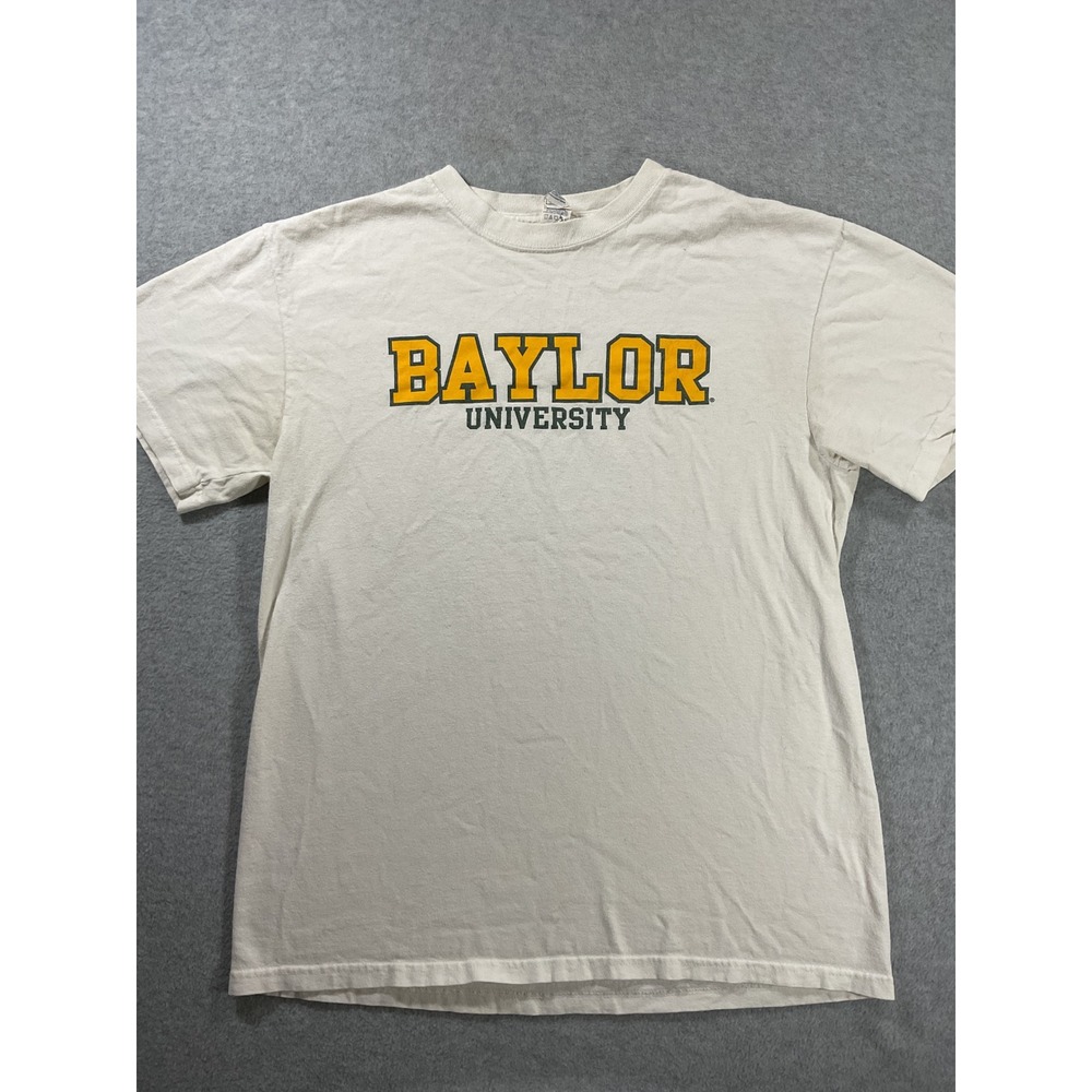 Baylor University T Shirt Mens Medium White Cotton Graphic Short Sleeve 2465